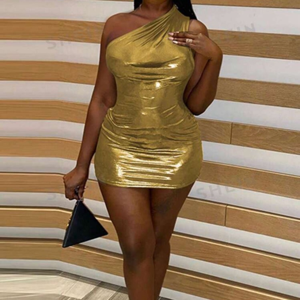 Bodycon Dress One Shoulder Reversible Metallic